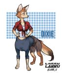  bottomwear brown_body canid canid_taur canine canine_taur clothing dixie_seterdahl female fox fox_taur furgonomics gynomorph_(lore) hi_res larru-larru mammal mammal_taur paintbrush_tail shirt shorts solo taur tied_shirt topwear 