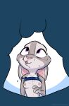 2020 amadose ambiguous_species anthro balls bodily_fluids breasts clothed clothing disney duo ears_down exposed_breasts faceless_character faceless_male female female_focus fur genitals grey_body grey_fur hi_res judy_hopps lagomorph leporid male male/female mammal nipples off_shoulder pivoted_ears purple_eyes rabbit raised_clothing raised_topwear solo_focus sweat topwear zootopia 