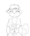  2021 5:6 anthro backwards_baseball_cap baggy_clothing baseball_cap bethesda_softworks bottomwear clothing cosplay costume english_text felid female hat headgear headwear hi_res katia_managan khajiit mammal meme monochrome pants phil_matibag prequel shirt simple_background solo text text_on_clothing text_on_shirt text_on_topwear the_elder_scrolls the_nutshack topwear video_games webcomic zambs 