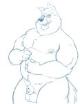  2018 animal_genitalia animal_penis anthro balls belly bravo canid canine canis eyewear genitals glasses hi_res humanoid_hands male mammal mature_male moobs nipples overweight overweight_male penis simple_background sketch solo white_background wolf 