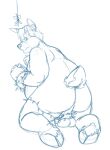  2019 anthro balls belly blue_and_white bound bravo butt cervid christmas_lights genitals male mammal mistletoe monochrome overweight overweight_male plant simple_background sketch solo white_background 