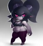  2018 belly big_butt breasts butt clothing cute_fangs female forastero hi_res humanoid humanoid_pointy_ears league_of_legends medium_breasts overweight overweight_female poppy_(lol) pubes red_eyes riot_games short_stack slightly_chubby solo thick_thighs torn_clothing video_games wide_hips yordle 