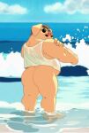  anthro beach belly biceps big_butt bottomless butt clothed clothing dirtyyeen domestic_pig eyewear facial_hair floppy_ears hi_res male mammal musclegut muscular muscular_anthro muscular_legs muscular_male muscular_thighs mustache overweight overweight_male partially_clothed porco_rosso porco_rosso_(character) sea seaside shoegaze. slightly_chubby solo standing suid suina sunglasses sus_(pig) thick_thighs topwear water 