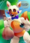  &lt;3 2016 animatronic anthro bag blood bodily_fluids bow_tie canid canine crossgender detailed_background digital_media_(artwork) dipstick_tail distracting_watermark duo e-c98 five_nights_at_freddy&#039;s five_nights_at_freddy&#039;s_2 five_nights_at_freddy&#039;s_world fox ftm_crossgender glistening glistening_body hi_res holding_object hook_hand lipstick lolbit_(fnaf) looking_at_viewer machine makeup male mammal mangle_(fnaf) multicolored_body multicolored_tail nature open_mouth open_smile outside plant purple_cheeks raised_arm red_cheeks robot shrub smile solo_focus teeth tree video_games watermark white_body 
