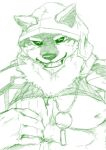  abs anthro canid canine canis clothing domestic_dog duo hand_on_chest hoodie husky jewelry live-a-hero male mammal monomasa muscular muscular_anthro muscular_male necklace nipples nordic_sled_dog pecs sketch spitz topwear up_ituki video_games 