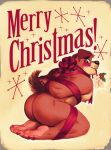  2019 anthro arms_tied barefoot bdsm big_butt black_nose blush bondage bound butt canid canine canis christmas dirtyyeen domestic_dog feet floppy_ears hands_behind_back hi_res holidays kneeling male mammal mistletoe muscular muscular_anthro muscular_male nipples nude pecs plant presenting presenting_hindquarters red_body ribbons shoegaze. smile solo text 