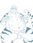  2019 anthro balls belly bravo erection eyewear felid genitals glasses hi_res humanoid_genitalia humanoid_hands humanoid_penis male mammal mature_male moobs navel nipples overweight overweight_male pantherine penis simple_background solo tiger white_background 