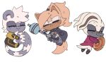  beak blonde_hair brown_body canid canine canis chibi doctor_starline eyes_closed fur grey_body grey_fur hair hug idw_publishing igucci lemur long_tail mammal monotreme platypus ponytail primate sega simple_background sonic_the_hedgehog_(comics) sonic_the_hedgehog_(idw) sonic_the_hedgehog_(series) strepsirrhine tangle_the_lemur weapon whisper_the_wolf white_background white_body white_hair wolf yellow_body 