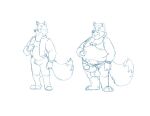  2018 anthro balls bottomwear bravo canid canine clothing erection fox genitals humanoid_genitalia humanoid_hands humanoid_penis male mammal mature_male overweight overweight_male pants penis shirt simple_background sketch solo topwear white_background 