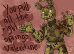 2018 animatronic anthro black_eyes dialogue digital_media_(artwork) english_text five_nights_at_freddy&#039;s five_nights_at_freddy&#039;s_3 gore green_body holidays lagomorph leporid looking_aside machine male mammal open_mouth otackoon rabbit raised_arm robot simple_background solo springtrap_(fnaf) tagme talking_to_viewer teeth text valentine&#039;s_day valentines_day_card video_games watermark 