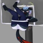  1:1 absurd_res anthro basketball bullying clothed clothing dazed digital_media_(artwork) dizzy embarrassed exposed female fur hi_res humiliation hyaenid mammal ramerooni simple_background solo 