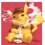  anthro aotoaka bong detective detective_hat detective_pikachu drugs hi_res male nintendo pikachu pok&eacute;mon pok&eacute;mon_(species) sitting smoke smoking solo video_games 