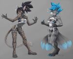  2021 4_toes 5_fingers akira_v anthro black_hair blue_hair blue_nose breasts canid canine clothed clothing digital_media_(artwork) digitigrade english_text feet felid feline female fingers hair hi_res mammal multi_tail smile text toes yellow_eyes 