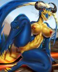  amethystdust anthro areola big_breasts breasts dragon female genitals hi_res looking_at_viewer nipples nude open_mouth presenting pussy scalie sharp_teeth smile solo spread_legs spreading teeth 
