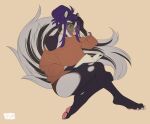  2021 4_toes anthro blue_eyes book breasts charmrage clothed clothing digital_media_(artwork) eyewear feet female glasses hair mammal mephitid open_mouth paws purple_hair skunk teeth toes tongue 