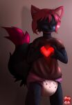  &lt;3 anthro blue_body clothed clothing diaper diaperfurry digital_media_(artwork) ears_up eyes_closed fluffy fluffy_tail hair hazy-katu hi_res hybrid male shirt simple_background solo topwear 