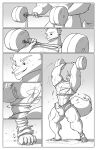  2012 absurd_res anthro big_muscles biped bulge canid canine clothed clothing comic conditional_dnp digital_media_(artwork) exercise fluffy fluffy_tail footwear fox genitals growth gym hi_res huge_muscles humanoid_genitalia humanoid_penis jollyjack macro male mammal monochrome muscle_growth muscular muscular_anthro muscular_male penis shoes solo tight_clothing torn_clothing torn_footwear wardrobe_malfunction weightlifting weights workout 