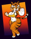  absurd_res anthro big_breasts bikini breast_squish breasts cleavage clothed clothing dreamworks felid female hi_res kung_fu_panda mammal master_tigress pantherine solo someth1ngoranother squish swimwear thick_thighs tiger wide_hips 