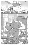 2012 abs absurd_res anthro balls bicep_curl big_balls big_muscles big_penis biped building canid canine city comic conditional_dnp destruction digital_media_(artwork) erection exercise fluffy fluffy_tail fox genitals growth hi_res huge_muscles huge_penis humanoid_genitalia humanoid_penis jollyjack macro male mammal monochrome muscle_growth muscular muscular_anthro muscular_male nude outside pecs penis road sitting solo truck_(vehicle) vehicle workout 