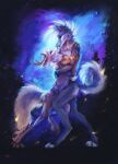  anthro aquarellewolf duo female fur hair hi_res horn hug kissing male male/female marlo meuna painting sky star starry_sky 
