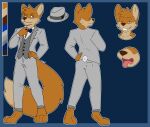  absurd_res anthro blue_eyes bow_tie canid canine clothing fedora fox grey_suit hat headgear headwear hi_res invalid_tag king male mammal one_eye_closed royalty smile solo the_gentleman tongue topwear vest wink 