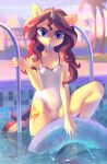  anthro barefoot beach blue_eyes breasts camel_toe clothing cutie_mark equestria_girls equid equine feet female food genital_outline hair hasbro hi_res horn horse jumperkit mammal multicolored_hair my_little_pony nymphelie one-piece_swimsuit outside palm_tree partially_submerged plant pony popsicle public pussy_outline red_hair seaside small_breasts solo sunset_shimmer_(eg) swim_ring swimming_pool swimwear translucent translucent_clothing tree two_tone_hair unicorn water wet 