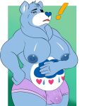  &lt;3 absurd_res anthro belly belly_markings blue_body blue_fur blush breasts bulge care_bears fur genitals grumpy_bear heart_nose hi_res intersex invalid_tag mammal markings nipples obese overweight penis tocatao ursid 