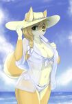  absurd_res anthro bikini breasts canid canine canis clothed clothing female fur hair hi_res looking_at_viewer mammal solo swimwear treyer 