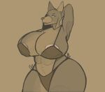  absurd_res anthro big_breasts breasts canid canine clothing female hi_res huge_breasts huge_thighs keytran mammal nipple_outline smug_face smug_grin solo thick_thighs underwear wide_hips 