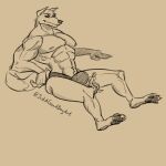  absurd_res anthro bulge canid canine canis hi_res human justagoodboy larger_male male mammal muscular size_difference wolf 