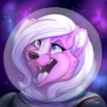  1:1 2017 anthro bust_portrait cosmic_background daniel156161_(character) detailed_background digital_drawing_(artwork) digital_media_(artwork) eyelashes fangs female fur hair hi_res icon mammal mephitid open_mouth outside pink_body pink_hair portrait shaded sharp_teeth skunk solo sophie_(daniel156161) space spacesuit starry_background teeth tongue white_hair yoko_darkpaw 