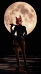 3d_(artwork) 9:16 anthro boots bottomwear canid canine canis claws clothed clothing digital_media_(artwork) female footwear fox fur hair hi_res impreza legwear mammal melee_weapon moon multicolored_body multicolored_fur outside pink_hair simple_background solo sword tan_body tan_fur tights topwear tridognait water weapon 