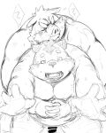 2021 anthro belly censored duo eyes_closed felid genitals hachirouta hi_res humanoid_hands kemono male male/male mammal moobs overweight overweight_male pantherine penis sex simple_background sketch suid suina sus_(pig) tiger white_background wild_boar 