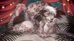  2021 4_toes 5_fingers anthro areola bastika black_spots detailed_background digital_media_(artwork) eyebrows eyelashes feet felid fingers fur girly grey_body grey_fur male mammal nipples pantherine simmml smile snow_leopard solo spots spotted_body spotted_fur toes yellow_eyes 