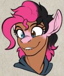  ambiguous_gender bite biting_lip black_hair blue_eyes brown_eyes ear_expansion equid equine excited expansion friendship_is_magic fur fur_growth gender_transformation growth hair hair_growth happy hasbro headshot_portrait horse human humanoid mammal mid_transformation mtf_transformation my_little_pony pink_body pink_fur pink_hair pinkie_pie_(mlp) pony portrait simple_background snout snout_growth solo species_transformation tan_body tan_skin tf-sential tf_into_fictional_character transformation 