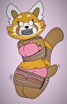  2018 aggressive_retsuko ailurid anthro bdsm belly biped blush bondage bound bra brown_body brown_fur brown_tail clothing digital_media_(artwork) eyelashes female fur gag gagged grey_background hands_behind_back hi_res kneeling looking_at_viewer mammal multicolored_body multicolored_fur navel orange_body orange_fur orange_tail red_panda retsuko rope rope_bondage sanrio simple_background slowgoodturtle solo striped_tail stripes submissive submissive_female tape tape_gag two_tone_body two_tone_fur two_tone_tail underwear 