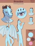  anthro blue_body digital_media_(artwork) dragon gesture hi_res horn looking_at_viewer male membrane_(anatomy) membranous_wings model_sheet pink_eyes pointing prismanoodle_(artist) scalie simple_background smile solo stretching western_dragon wings 