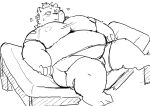  2021 anthro aretna bed belly blush bottomwear canid canine clothing furniture hi_res kemono lying male mammal overweight overweight_male shirt shorts sketch solo topwear 
