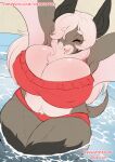  anthro big_breasts bikini breasts chiropteran clothing curvy_figure eyes_closed female huge_breasts mammal nipple_outline open_mouth overweight overweight_anthro overweight_female sagestrike2_(artist) slightly_chubby smile solo swimming_pool swimwear wide_hips 