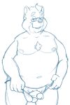  2019 anthro balls_outline belly bravo bulge clothing detailed_bulge eyewear genital_outline genitals glasses humanoid_genitalia humanoid_hands humanoid_penis male mammal mature_male moobs navel nipples overweight overweight_male penis simple_background sketch solo swimwear white_background 