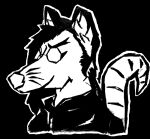  ambiguous_gender anthro black_and_white black_background black_body black_fur black_hair clothing dani86 didelphid fur hair mammal marsupial max_stirner monochrome opaque_glasses simple_background smug solo trans_(lore) trans_woman_(lore) whiskers 