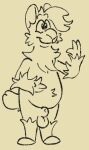  alpaca animal_genitalia anthro belly_tuft camelid cloven_hooves doodledoggy fluffy fully_sheathed fur genitals hand_on_stomach hooves low_res male mammal monochrome neck_tuft nude olli_(braeburned) raised_hand sheath smile solo tuft wool_(fur) yellow_and_black 