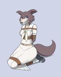  4:5 anthro bdsm beastars better_version_at_source bondage bound bound_and_gagged canid canine canis clothing female gag hi_res juno_(beastars) kneeling mammal nivek15 rope rope_bondage school_uniform solo tape tape_gag uniform wolf 