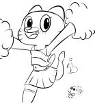  2021 animal_humanoid anthro black_and_white blushed cartoon_network cat_humanoid cheerleader_outfit clothed clothing darwin_watterson digital_media_(artwork) domestic_cat duo erickatailsko felid felid_humanoid feline feline_humanoid felis fish girly gumball_watterson humanoid looking_at_viewer male male/male mammal mammal_humanoid marine monochrome simple_background sketch smile the_amazing_world_of_gumball 