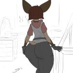  2016 ambiguous_gender anthro big_butt brown_body brown_hair butt chiropteran clothed clothing faceless_ambiguous faceless_character fingers fully_clothed girokett gloves hair handwear hi_res hoodie inside mammal rear_view signature sketch sketch_background solo standing thick_thighs topwear workshop 