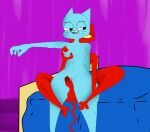 anthro balls bed bodily_fluids breast_grab breast_play breasts cartoon_network courage_the_cowardly_dog crossover domestic_cat duo erection felid feline felis female foreplay furniture genital_fluids genitals grope groping_breasts groping_from_behind hand_on_breast hi_res hot_dogging illegaleel katz_(courage_the_cowardly_dog) legs_around_partner male male/female mammal nicole_watterson nipples nude pink_pussy precum pussy spread_legs spreading the_amazing_world_of_gumball vaginal 