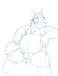  2019 anthro balls belly bravo canid canine disney fox genitals gideon_grey hi_res male mammal mature_male moobs nipples overweight overweight_male penis simple_background sitting sketch solo white_background zootopia 