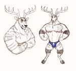  absurd_res angelofalls anthro antlers athletic cervid chest_scar clothing crossed_arms elbow_pads fur fur_markings hi_res hooves horn knee_pads male mammal markings mastectomy_scar muscular muscular_male pose scar sketch sneer soft_abs solo trans_(lore) trans_man_(lore) tyrus_titan_(oc) underwear wrestler 