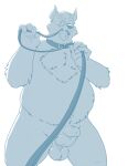  2019 anthro balls belly bravo canid canine canis collar erection eyewear genitals glasses hi_res humanoid_hands leash male mammal mature_male overweight overweight_male penis simple_background sketch solo white_background wolf 