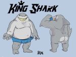  2021 absurd_res anthro belly_hair body_hair boxer_briefs bulge butt butt_hair chest_hair clothed clothing dc_comics detailed_bulge fish front_view genital_outline gills grey_body grin harley_quinn_(series) hi_res holding_clothing holding_object king_shark kody_fryzma leg_hair male marine musclegut nude overweight overweight_anthro overweight_male penis_outline rear_view shark sharp_teeth smile solo standing teeth text topless underwear 